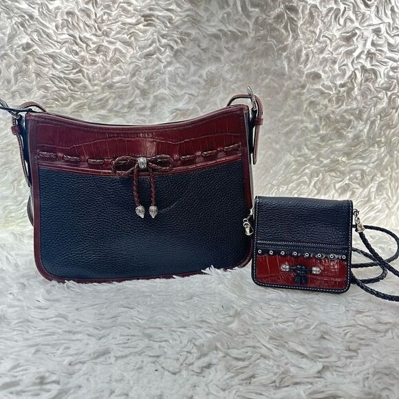 Brighton Vintage Black Leather Shoulder Bag & Wallet / Fanny Pack 2-Piece Bundle - Picture 1 of 13
